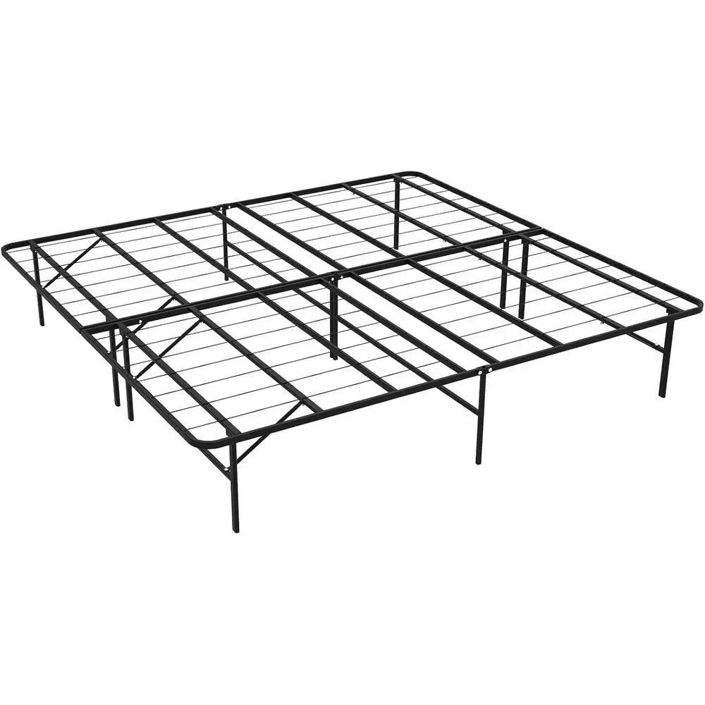 Foldable Bed Frame, King Bed Frame Metal Platform with Steel Slats, No Box Spring Needed, Tool Free Assembly, Quiet & Sturdy Bas