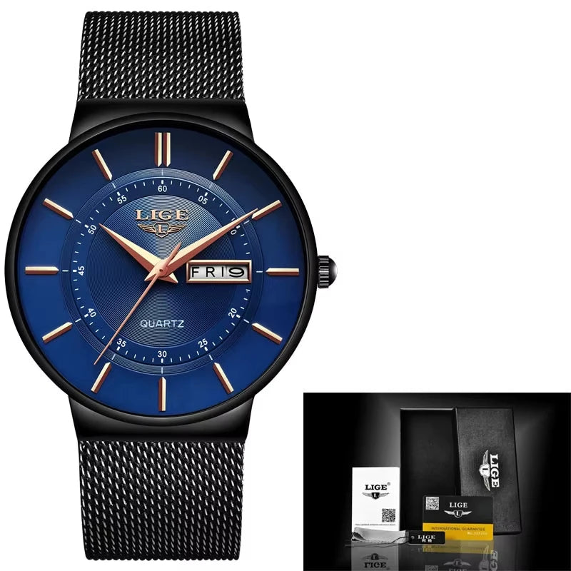 Man Watch LIGE Top Brand Luxury Waterproof Ultra Thin Date Clock Male Steel Strap Casual Quartz Mens Watches Sports Wrist Watch