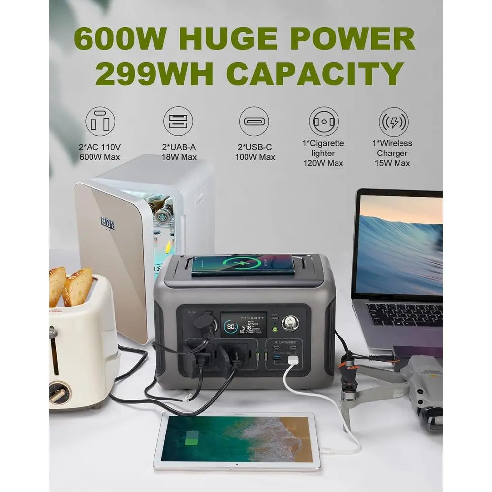 R600 Solar Generator with SP027 solar panel included, 600W 299Wh LiFePO4 Portable Power Station with 100W Solar Charger, UPS Bat