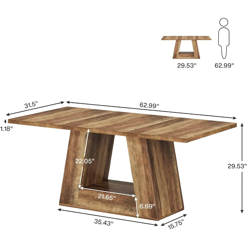 Modern Wooden Faux Marble Rectangular Dining Table for 4-6, Sturdy Base, 63" Length