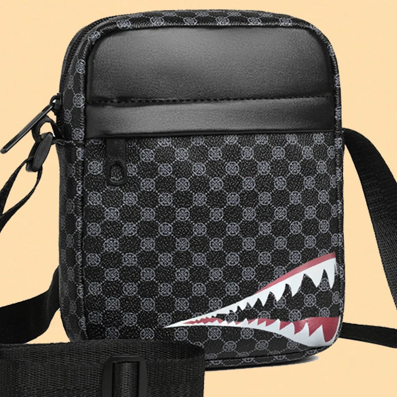Men's single-shoulder crossbody bag, adjustable shoulder strap, checkered print, daily use messenger bag