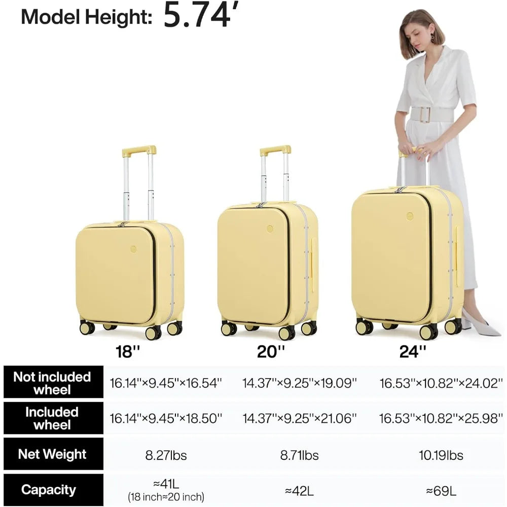 20 Inch Mixi Carry-On Suitcase with Front Laptop Pocket, Aluminum Frame Hardshell Spinner Luggage