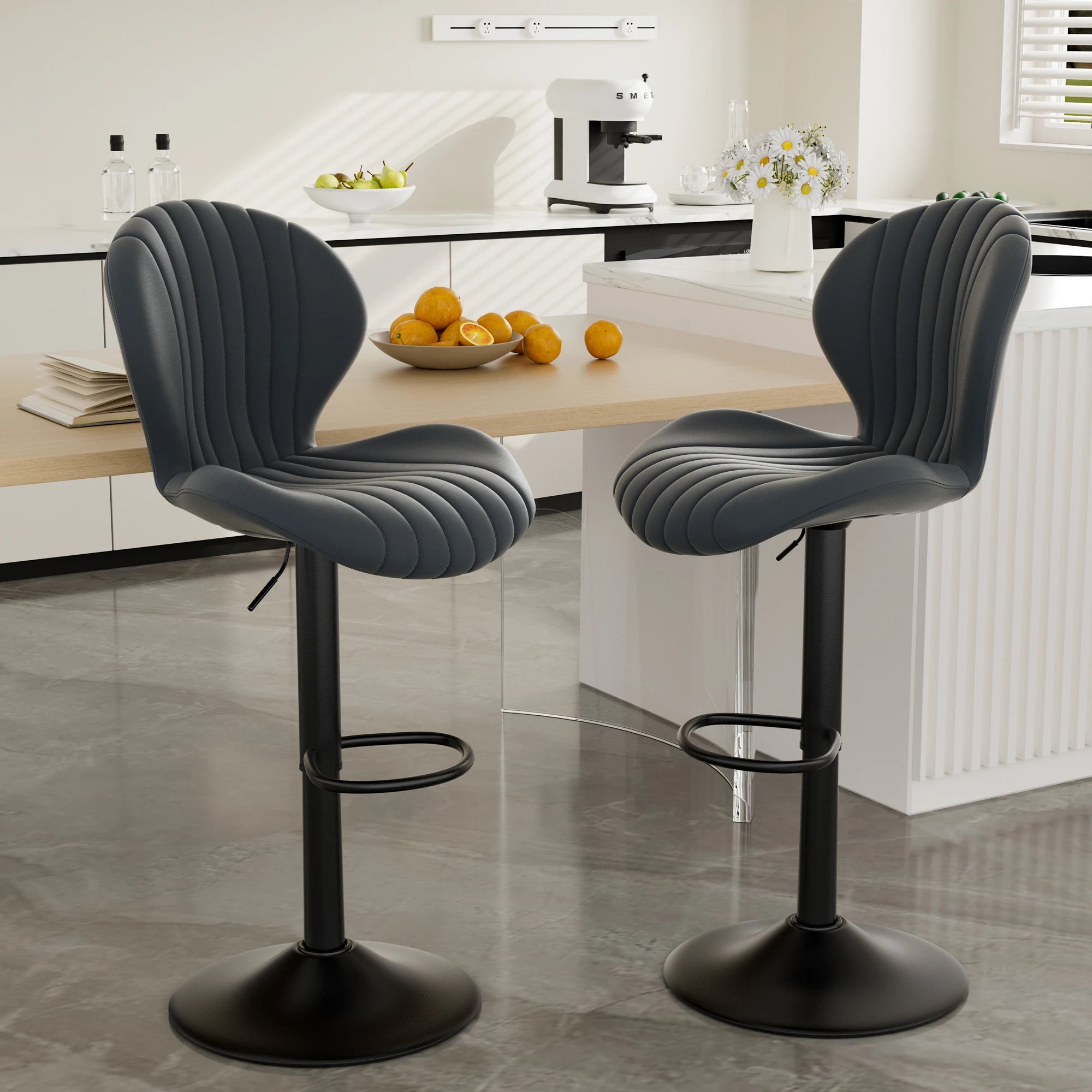 2pcs Bar Chair, 360° Rotating, Adjustable Height, Artificial Leather Upholstered With Backrest, Suitable For Dining Room