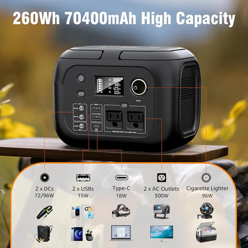 300W Portable Solar Power Station with 40W Panel, 260Wh Battery for Camping, Outdoor & Home Backup