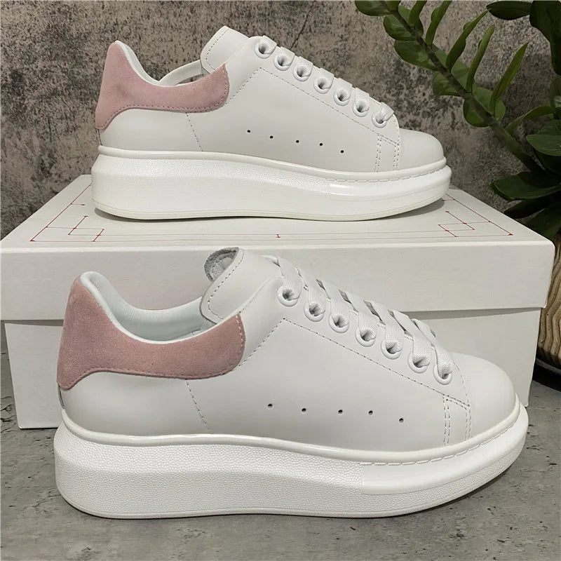Platform White Sneakers for Women - Leather Chunky Sole Shoes, Spring Casual Fashion Sneaker, Elevator Shoes Comfortable Daily