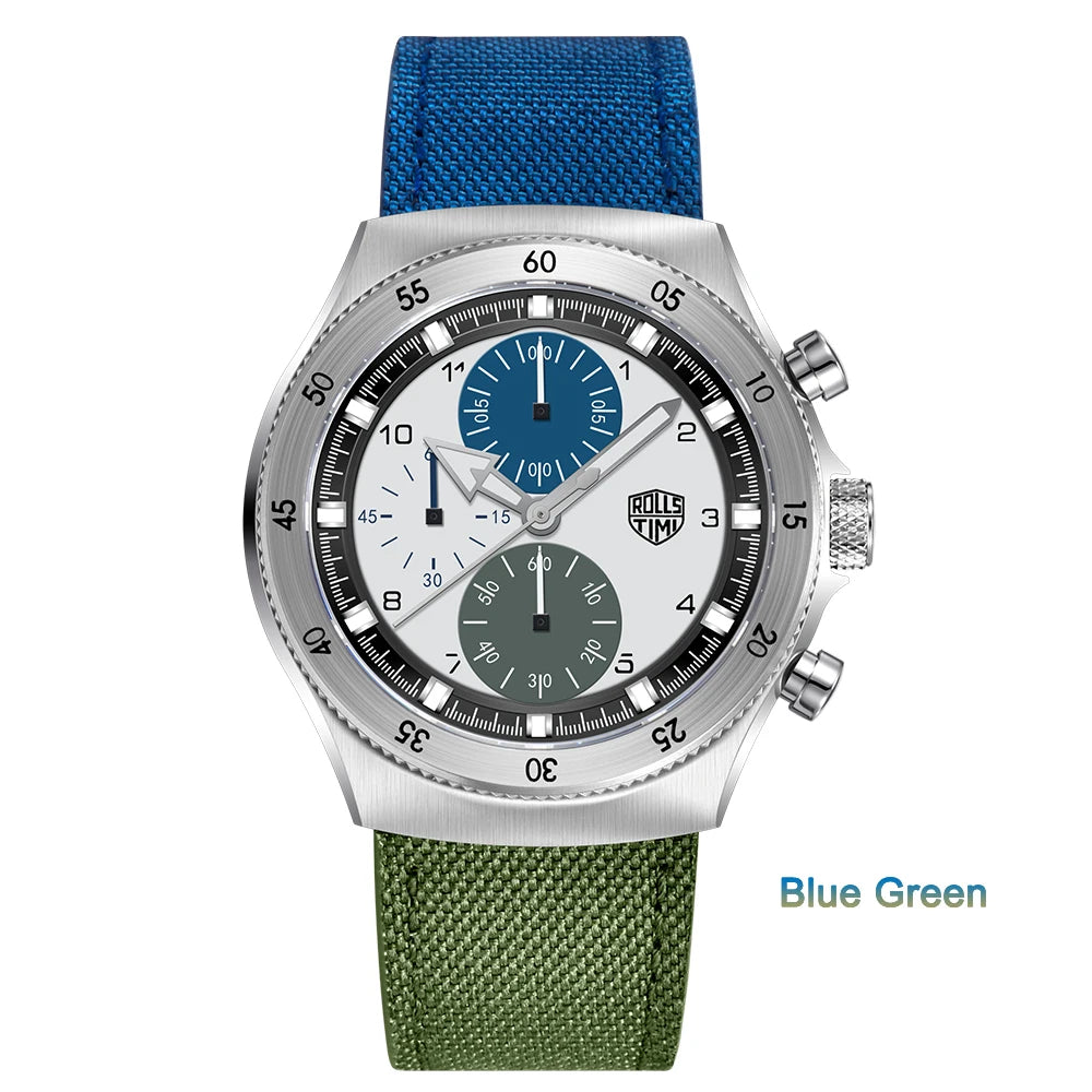 RollsTimi 2025 New Luxury Quartz Watch For Men Sports Two-color nylon Waterproof Chronograph Japan Movt Luminous Wristwatch Men