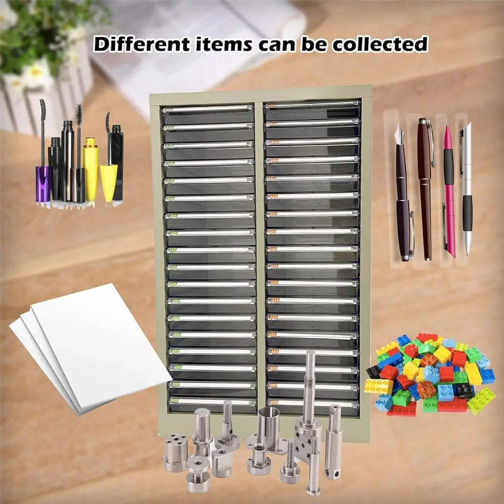 36-Drawer Steel Office Storage Cabinet with Transparent Drawers and Curved Handles for Small Items Organization