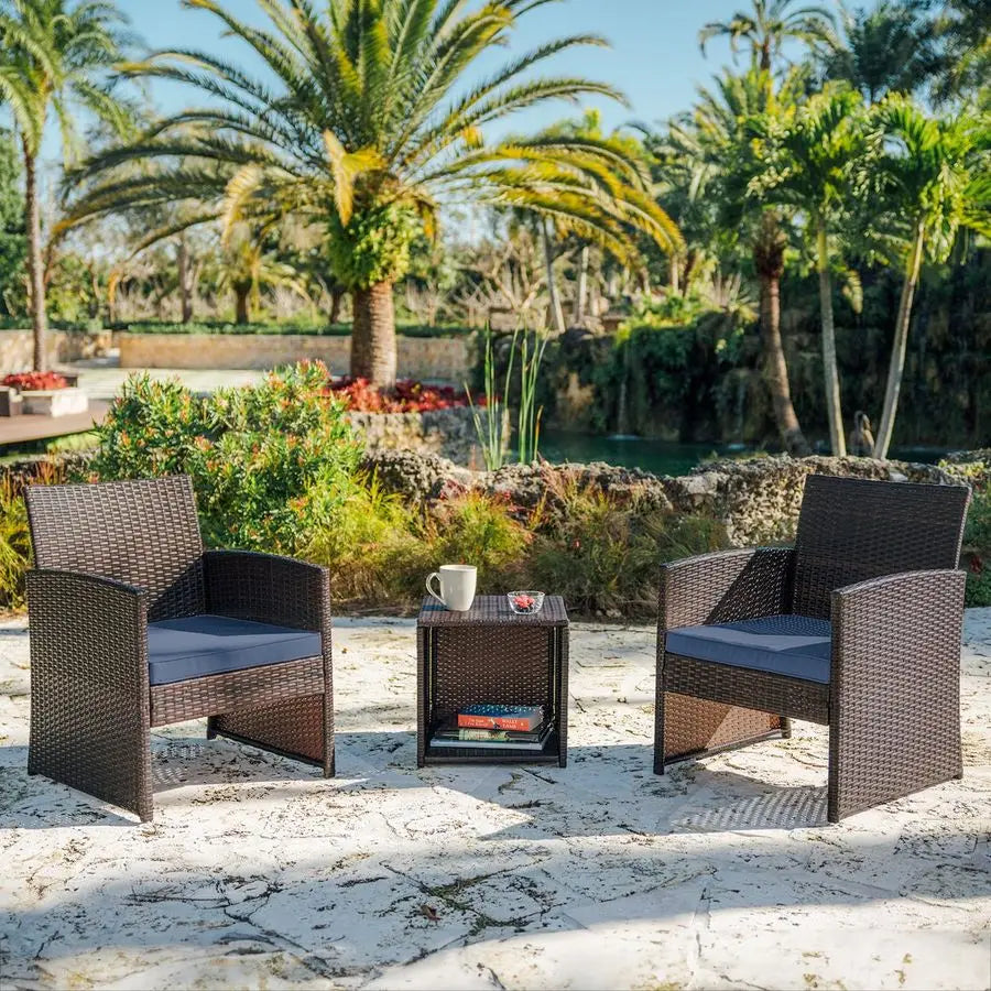 Wicker Patio Furniture Set 3 Piece Bistro Table and Chairs Set of 2, Front Porch Furniture Set, Patio Chairs Set of 2, Outdoor P