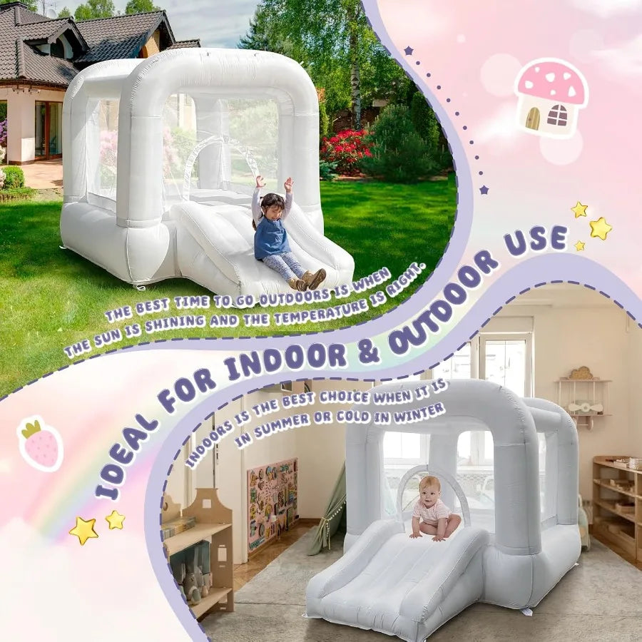 Bounce HouseWhite Bounce House with Slide Bouncy Castle for 36 8.33ft L x 5.4ft W x 6.17ft H Indoor Outdoor Castle Theme