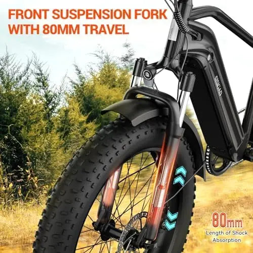 SISIGAD F618 Electric Bike 1500W, 32MPH, 50-mile range, 48V 15Ah battery, 26" fat tires, 7Speed Shock Absorber.