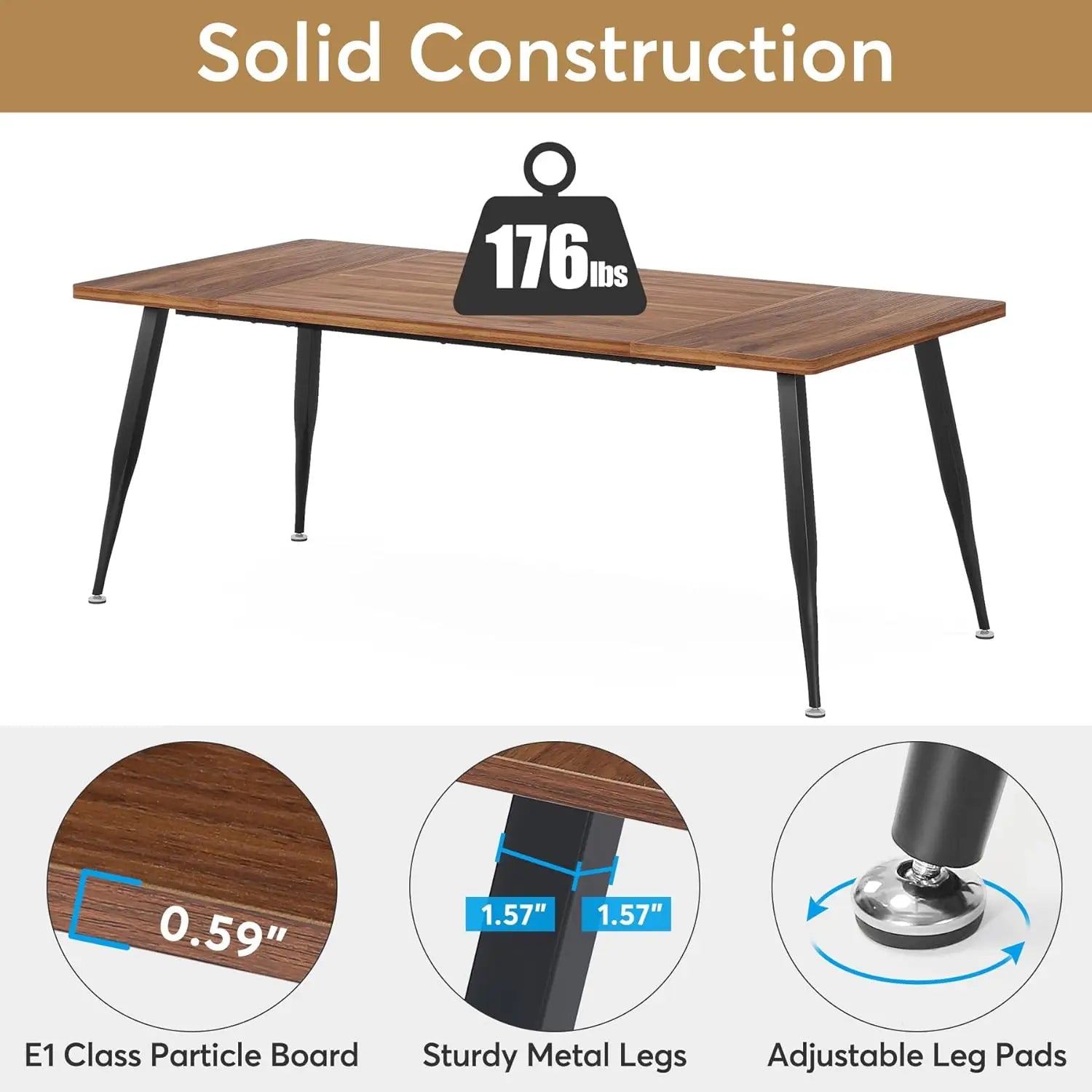 70.9 Inch Large Dining Table for 6 to 8, Kitchen Table Furniture with Metal Legs, Rectangular Dinner Table for Dining Room