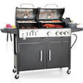 Propane Gas Grill and Charcoal Grill Combo with Side Burner & Porcelain-Enameled Cast Iron Grate, Dual Fuel BBQ
