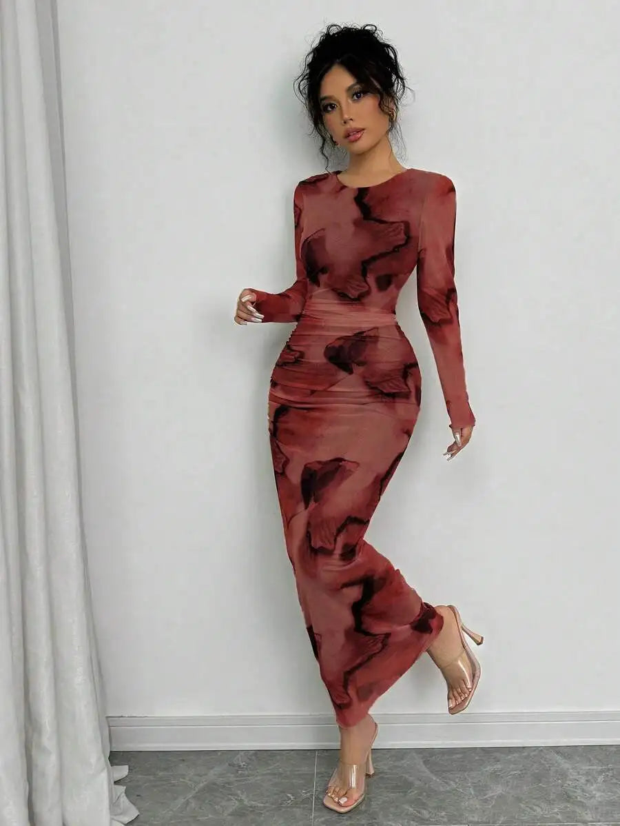 Elenzga Elegant Gradient Long Sleeve Slim Fit Women's Dress Fall Cloth For Women