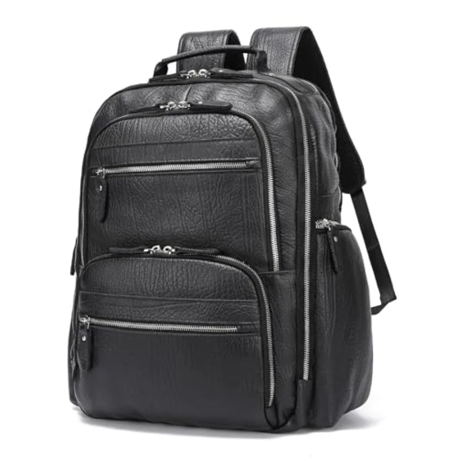LANNSYNE Vintage Mens Full Grain Leather Backpack Fits 17.3 Inch Laptop Large Casual Rucksack Shoulder Bag For Travel/Camping/H