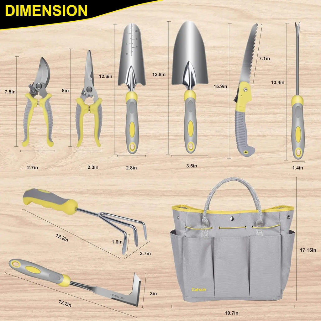 10-Piece Stainless Steel Heavy Duty Gardening Tool Set with Bag and Gloves for Digging Planting Pruning