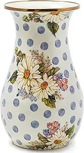 Elegant Tall Enamel Flower Vase, Living Room Decor, Gray & White Checkered Pattern