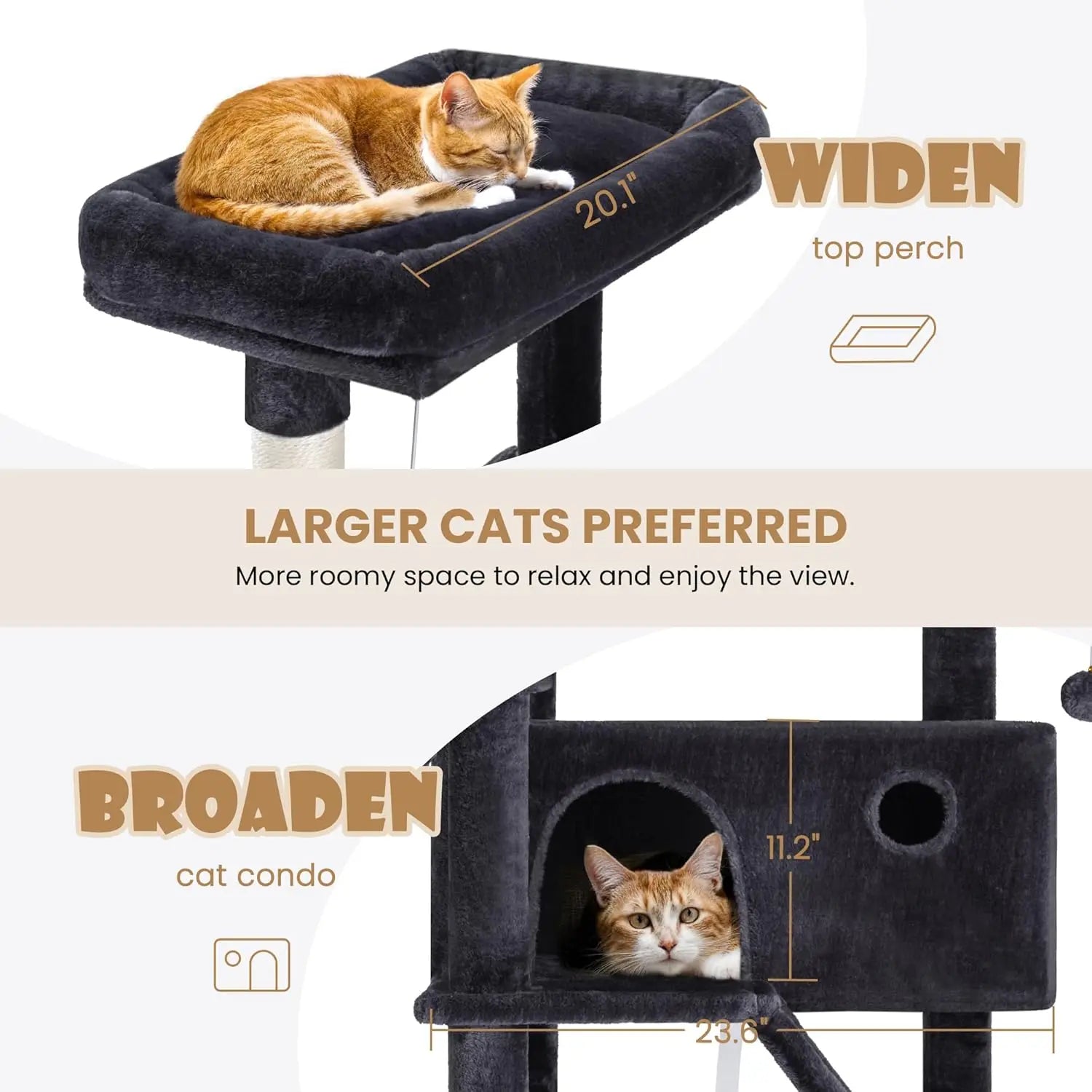 81in Multi-Level Tall Cat Tree Tower for Indoor Kitties with Hammock, Scratching Posts, and Wide Base in Dark Grey
