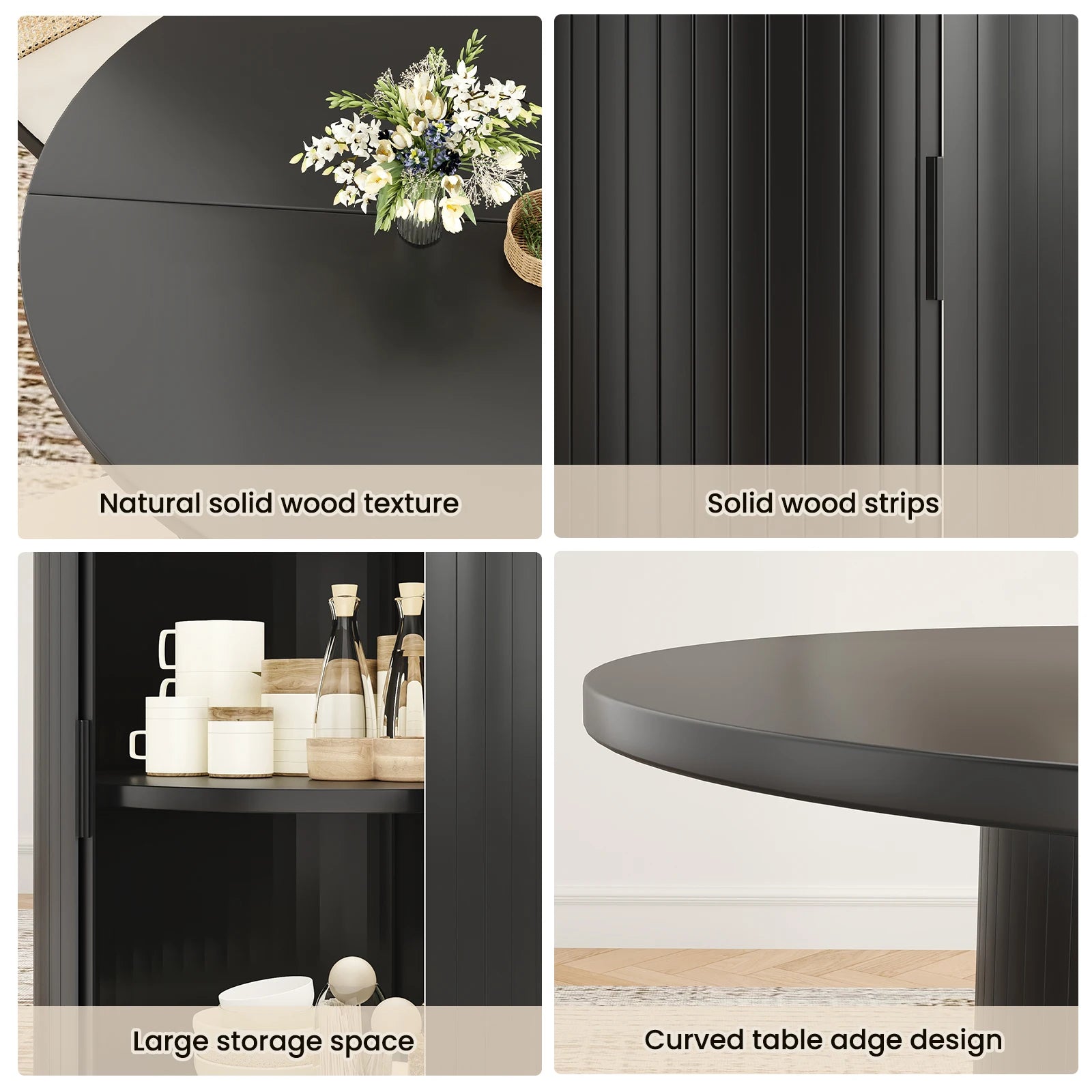 43" Round Dining Table for 4 People, Small Wood Kitchen Table with Sturdy Metal Base, Modern Round Dinner Table, Easy Assembly
