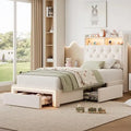 Twin LED Bed Frame with Storage Headboard & Charging Station, Velvet Fabric Platform Bed Frames with 3 Drawers, No Box Spring Ne