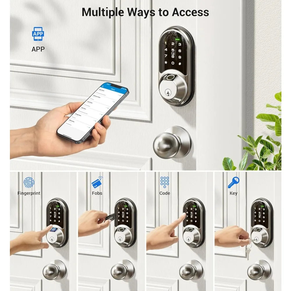 Veise RZ07C and VE06-L Smart Door Locks for Front Door with Handle, Satin Nickel