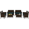 8 Piece Patio Rattan Conversation Set Outdoor Wicker Furniture Set with Chair Loveseat Tempered Glass Table Cozy Seat