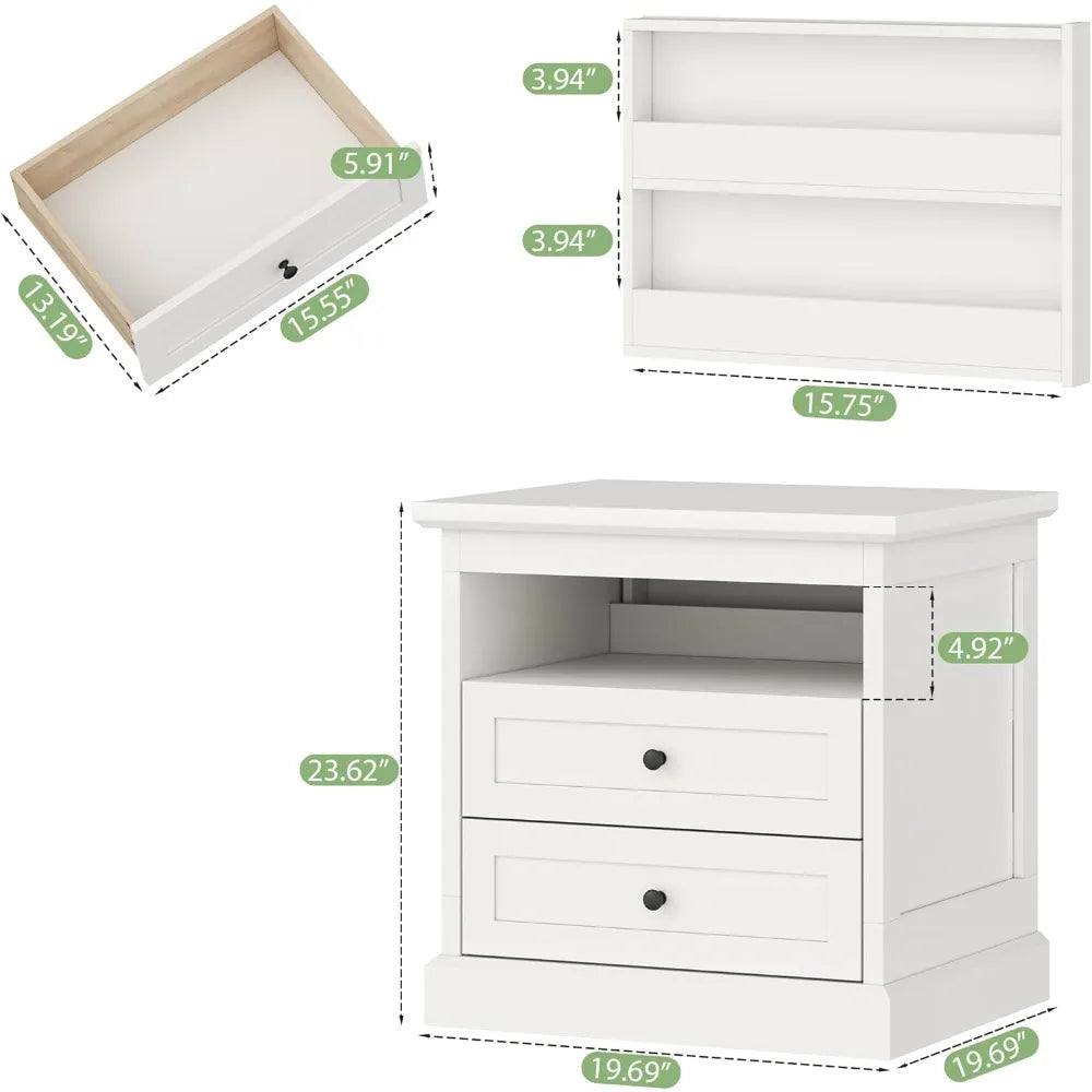 Bedside Storage Table with Drawers and Concealed Compartment