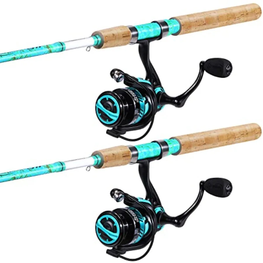 Fishing Rod and Reel Combo, 2-Piece 5-Foot 6-Inch Graphite & Fiberglass Rod, Durable and Strong, Quickset Anti-Reverse Fishing R