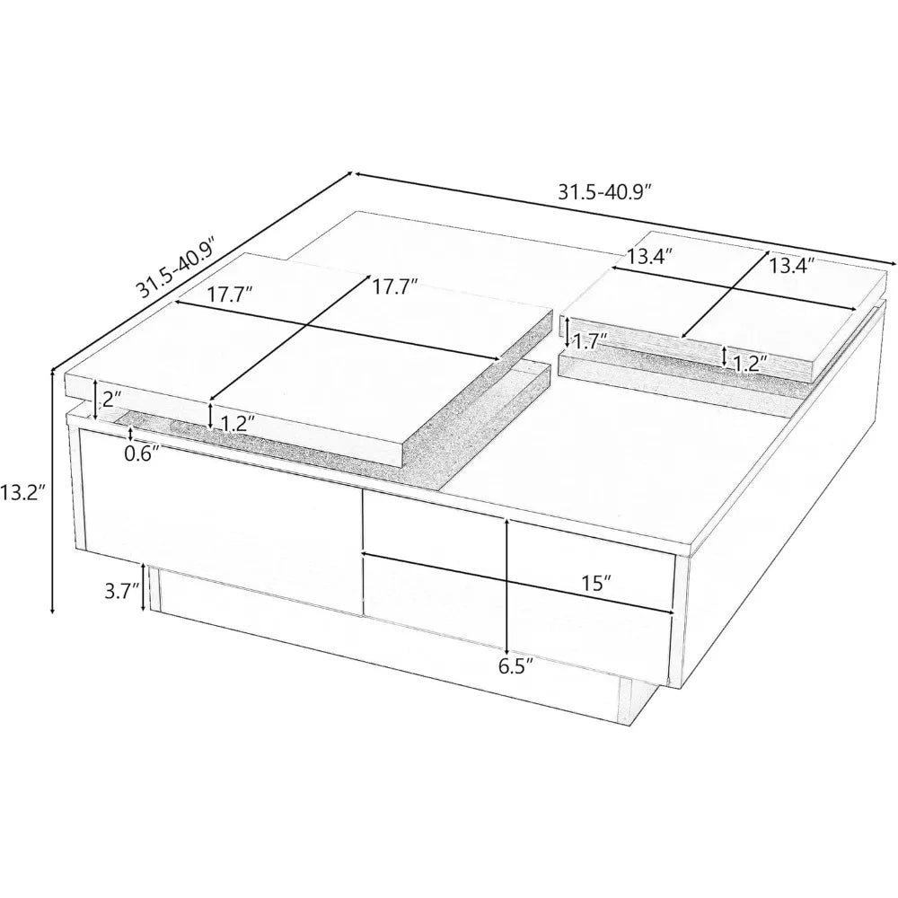 Merax Square Coffee Table with High Gloss Finish and 4 Hidden Drawers for Living Room Storage in Black
