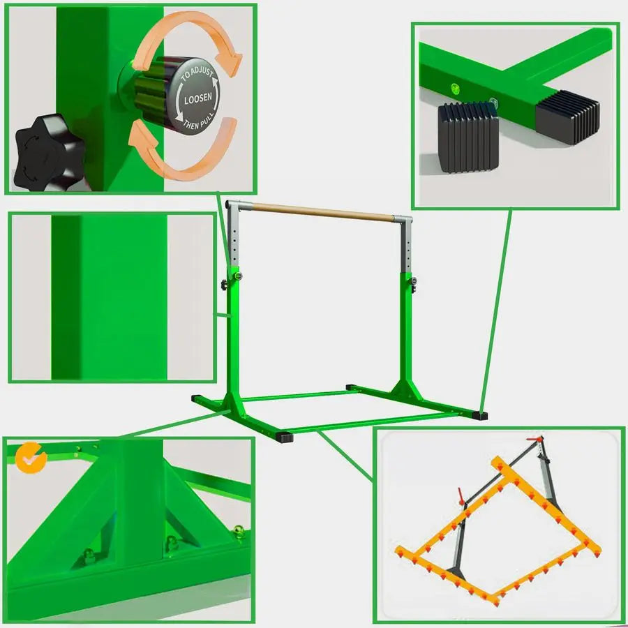Gymnastics Bar Childrens Horizontal Bar Indoor Gym Bar NonSlip Protection Adjustable Height 103158 cm Gym Equipment for Home Tra