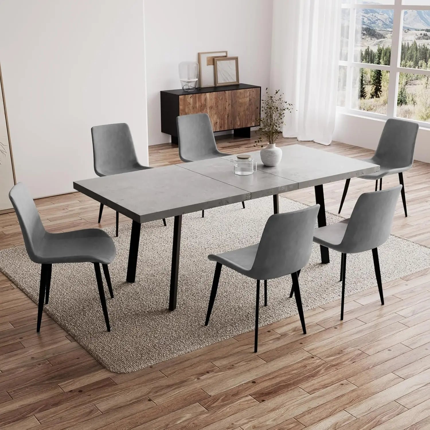47.2"- 62.9" Extendable Dining Table Set for 6, Modern Kitchen Table with 6 PU Leather Chairs, Thickened Expandable, Customized
