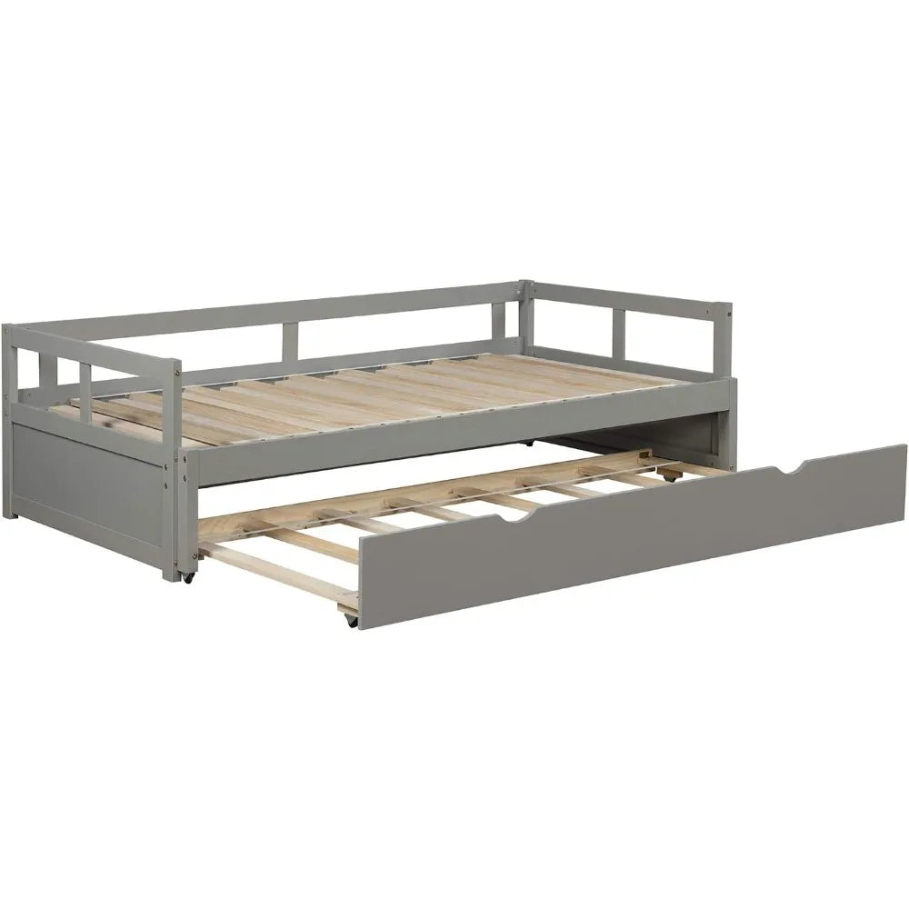 extendable daybed with trundle beds, wood daybed frame with pull out trundle, twin to king design extending daybed for kids girl