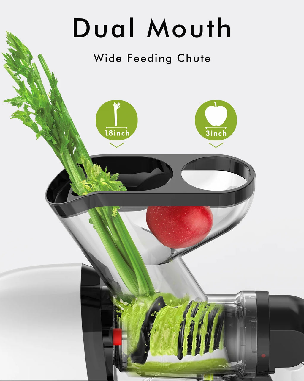 Cold Press Juicer Machine, 3" Wide Dual Feed Chute Slow Masticating Juicer, Anti-Clog Function, Easty to Clean (White)