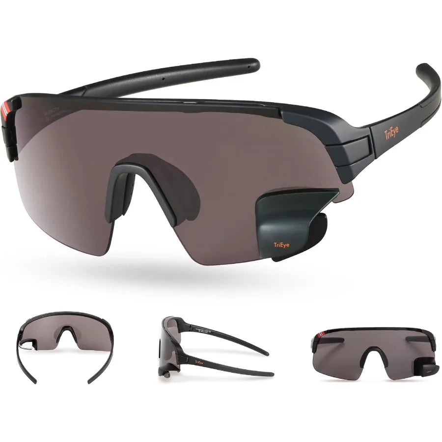 TriEye Cycling Glasses with Rear-view Mirror - Sports Sunglasses for Men Women - UV-400 Protection - Ideal for Outdoor Cycling