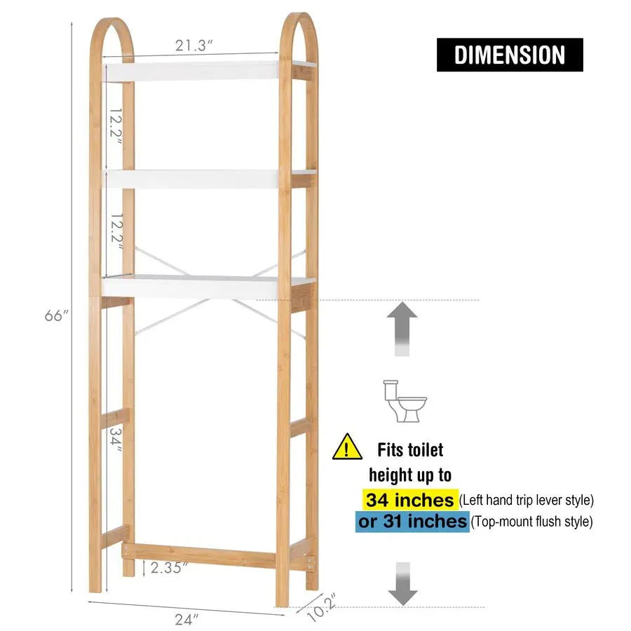 Over The Toilet Storage Shelf, 3Tier Over Toilet Bathroom Organizer, SpaceSaving Above Toilet Storage Shelf Rack with Bamboo Fra
