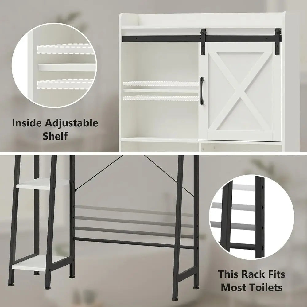 Storage Cabinet Over Toilet with Sliding Door & Toilet Paper Holder Stand, Home Space-Saving Toilet Rack for Bathroom, Restroom