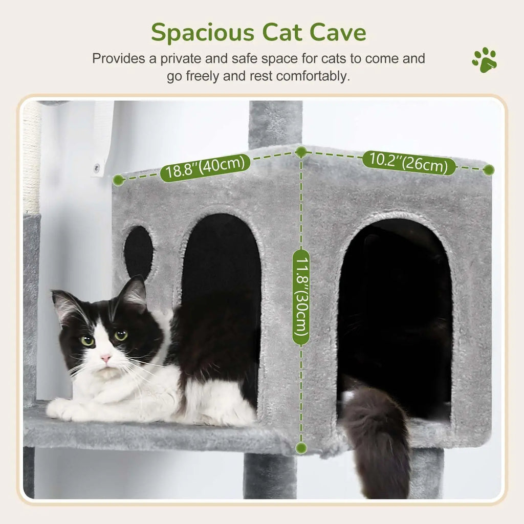 53-Inch Tall Plush Cat Tree Tower with Scratching Post, Hammock, and Cave for Indoor Cats