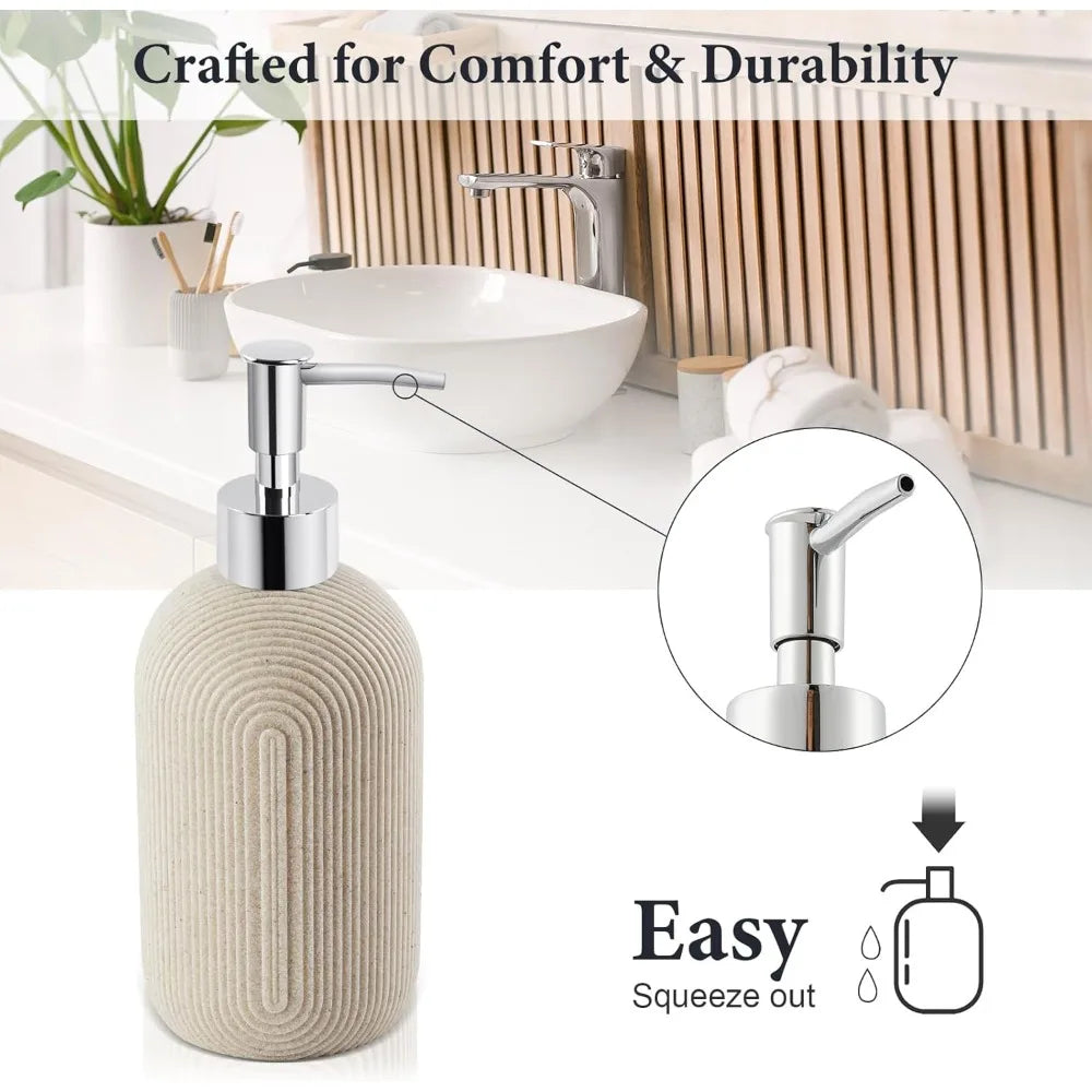 Bathroom Accessories Set - 7-Piece Resin Bathroom Set, Toothbrush Holders Set, Soap Dispenser, Qtip Holder Dispenser, Tumbler,
