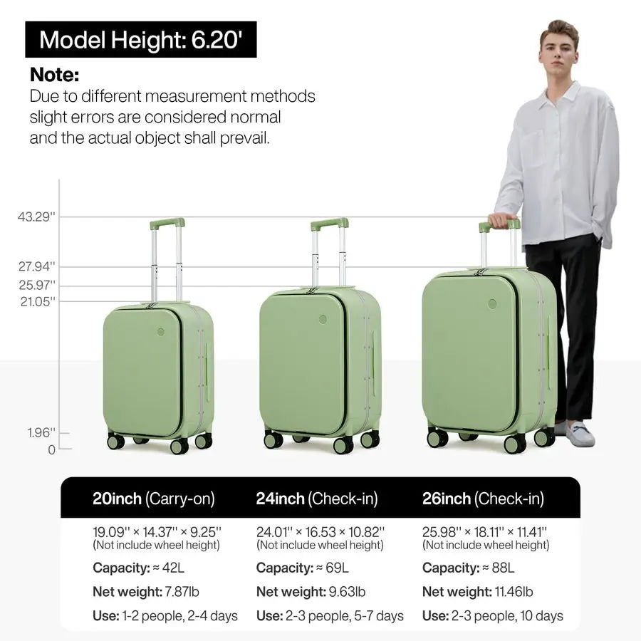 Inch Carry On Luggage 22x14x9 Airline Approved PC Hard Shell Suitcase Top Opening Aluminum Frame Travel Suitcases with Wheels, A