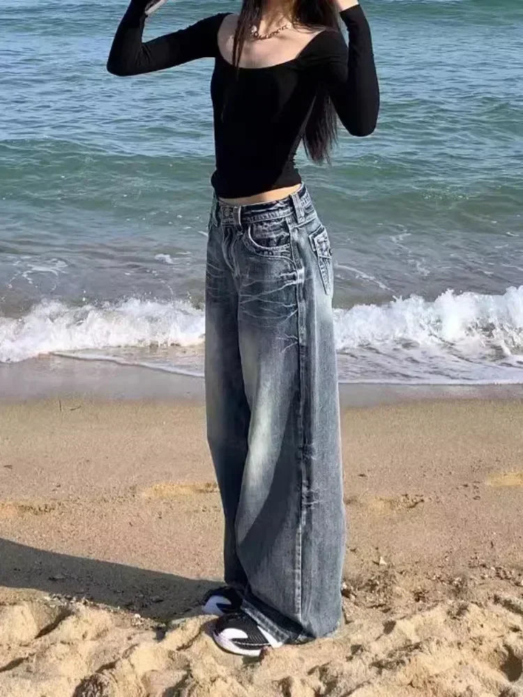 Y2k 2000s Vintage Baggy Jeans Woman Harajuku Streetwear Oversize Denim Pants Korean Style Gyaru Grunge Hip Hop Trousers Good