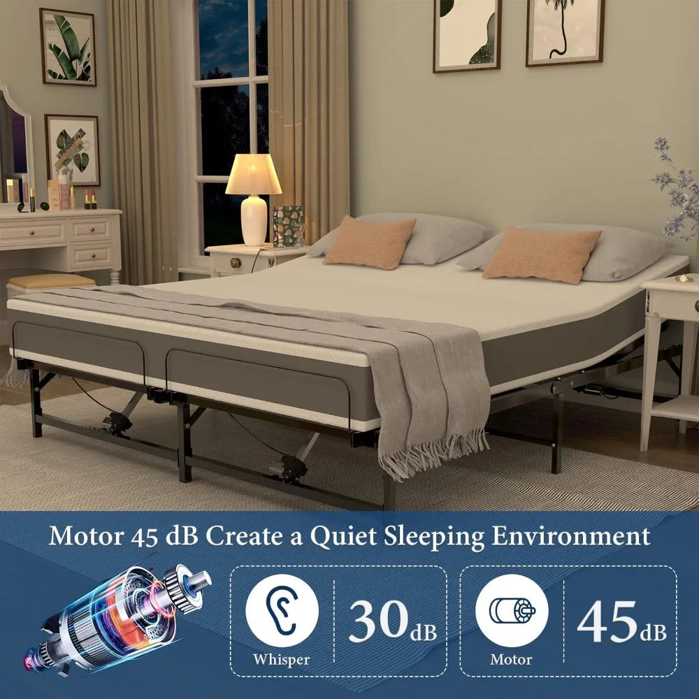 Adjustable Bed Frame King, King Adjustable Base Electric Base with Remote Control, King Size Adjustable Bed Frame with Independe