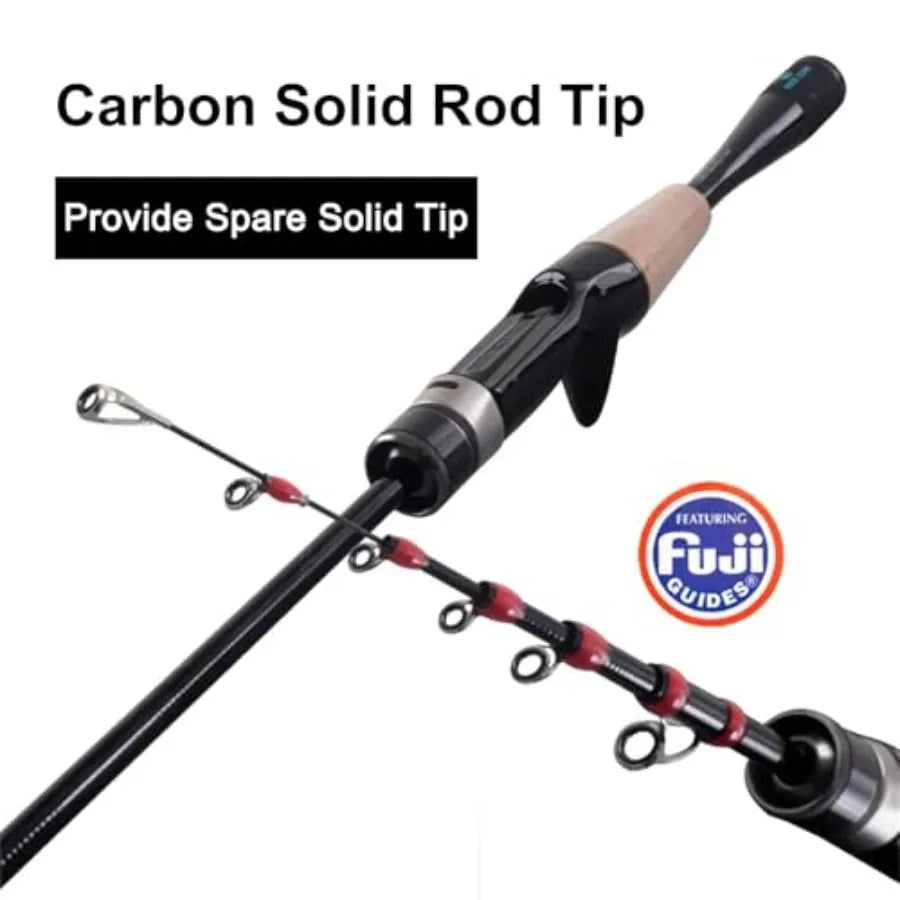 Telescopic Fishing Rod Ultralight or Light Carbon Fiber Rod for Spinning Casting with Fuji Alconite Rings and Reel Sea