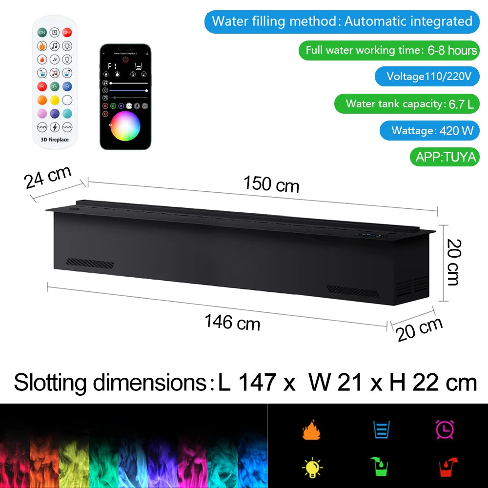 Smart Home 3D Atomized Fireplace with LED Colorful Flame ECO Water Vapor Indoor Electric Fireplace for TV Wall Living Room Decor