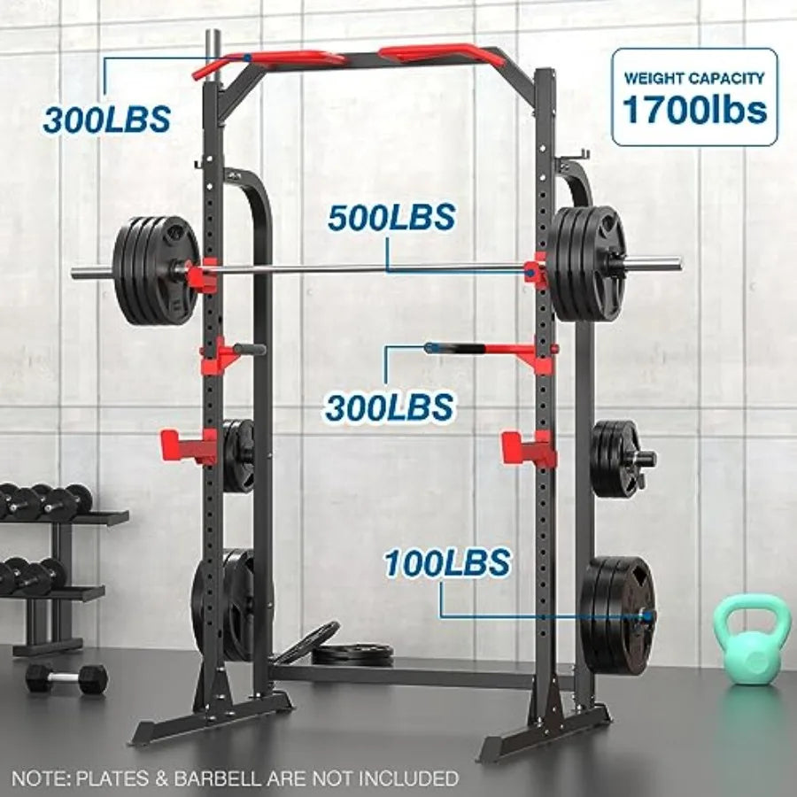 MultiFunctional Power Cage Squat Rack with Pull Up Bar JHooks Dip Handles and Weight Plate Storage for Home Gym and Fitness Tra