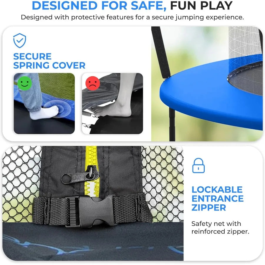 12FT Outdoor Trampoline for Recreational Backyard Trampoline with Curved Safety Poles and Net Enclosure- ASTM Approval for Adult