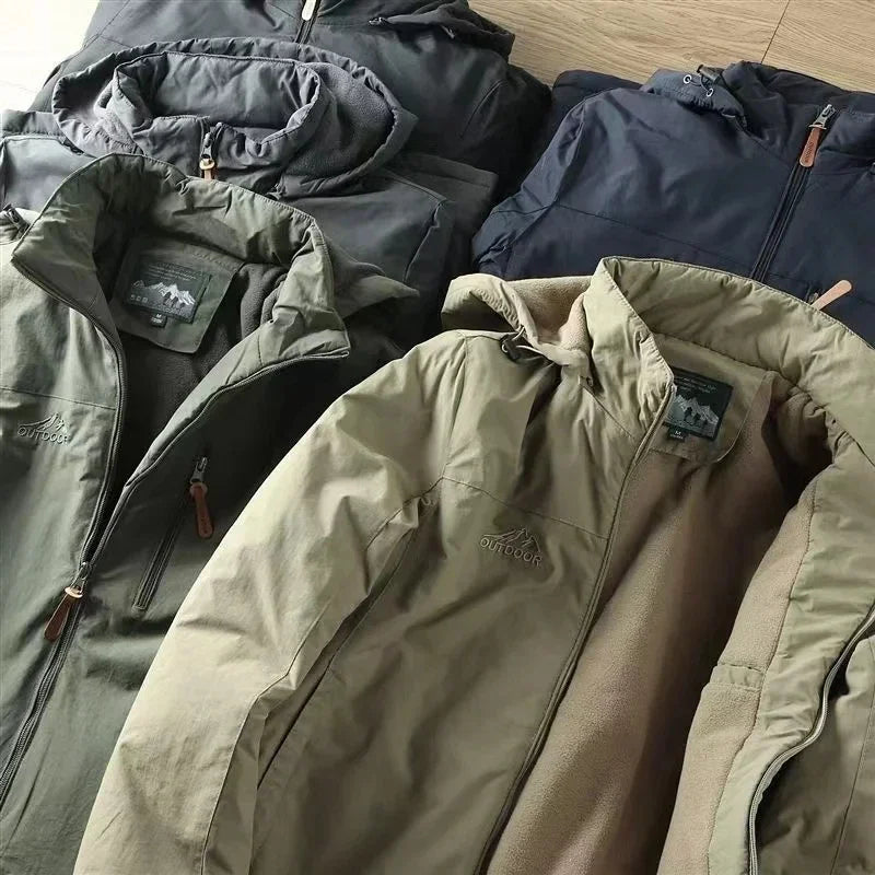 Casual Warm Tactical Large Size Jacket Autumn And Winter Padded And Thickened Outdoor Punching Jacket Solid Colour Men's