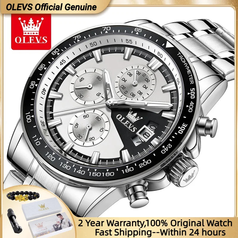OLEVS Original Multi-function Men's Watches Chronograph Stainless Steel Waterproof Business Wristwatch Men (Exclusive Design)