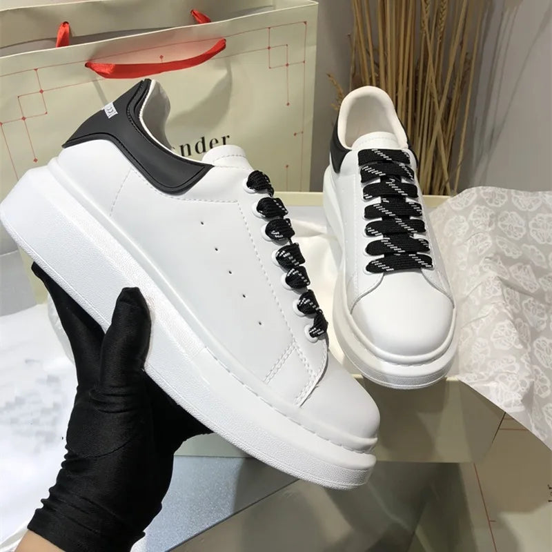 Platform White Sneakers for Women - Leather Chunky Sole Shoes, Spring Casual Fashion Sneaker, Elevator Shoes Comfortable Daily