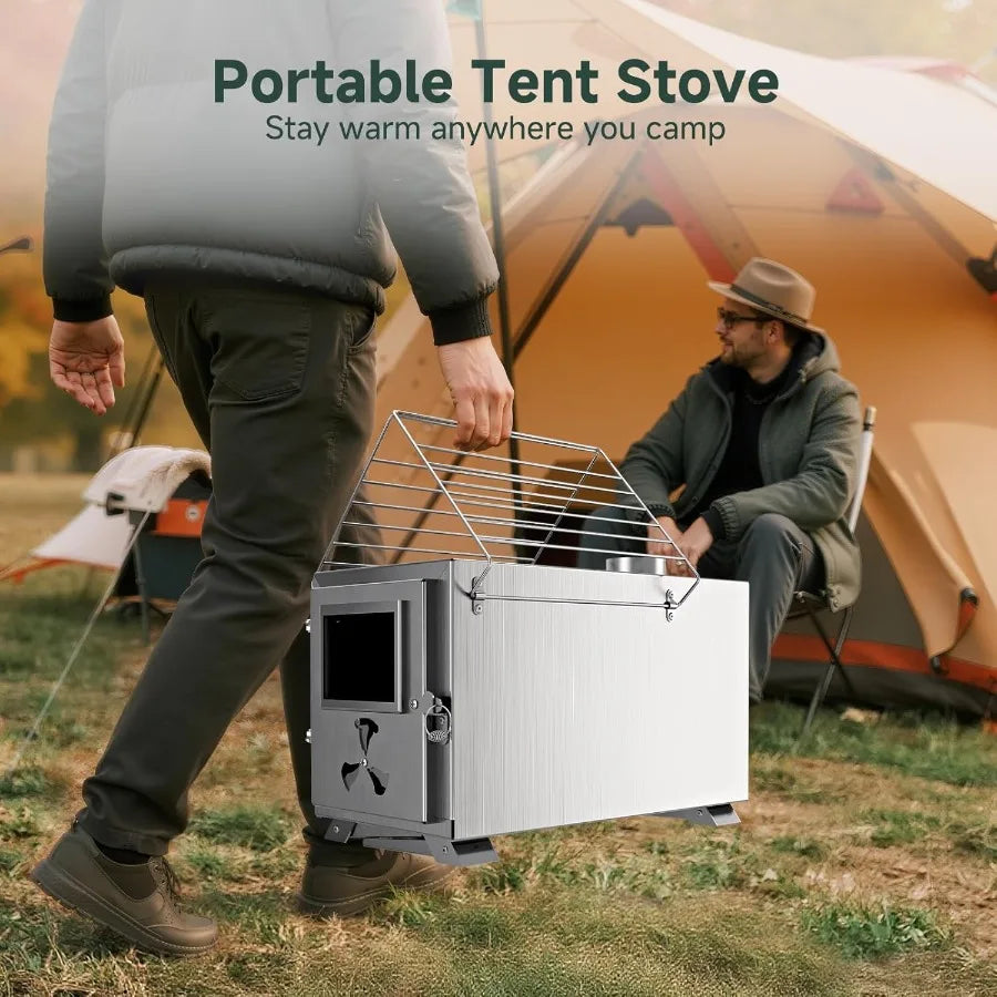 HZT Hot Tent Stove Portable Wood Burning Stove with 7 Chimney Pipes Ideal for Camping Cooking Winter Heating in Remote Outdoor