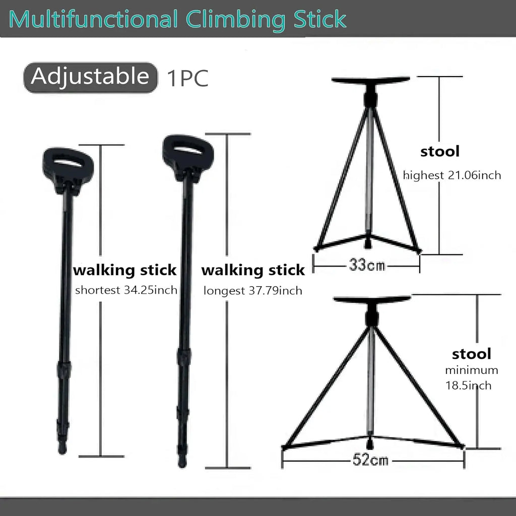 2-in-1 Foldable Walking Cane with Seat, Lightweight Aluminum Trekking Poles for Elderly Men Women, Portable Camping Chair for Ou