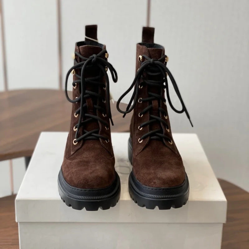 Women's high-quality deer skin winter and autumn new style lace-up boots